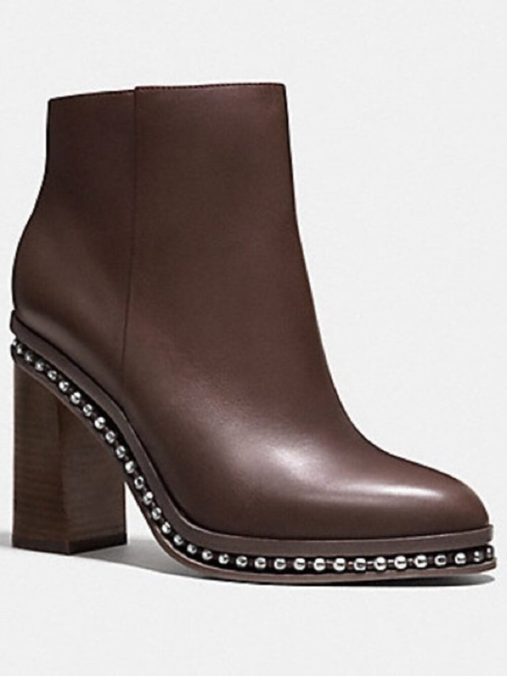 Coach Justina Brown Leather Studded Block Heel Ankle Boots Women's Size 11